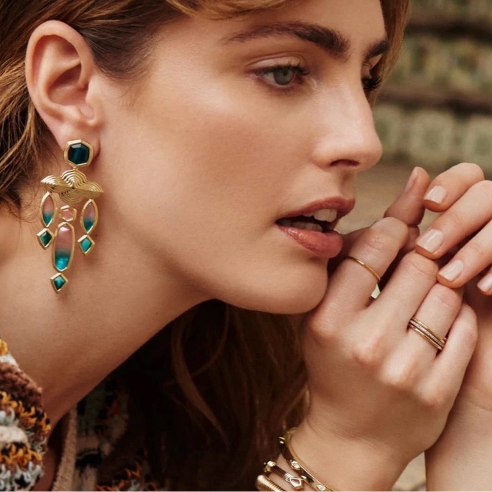 NWT! Kendra Scott Monica Gold Statement Earrings - Picture 6 of 6